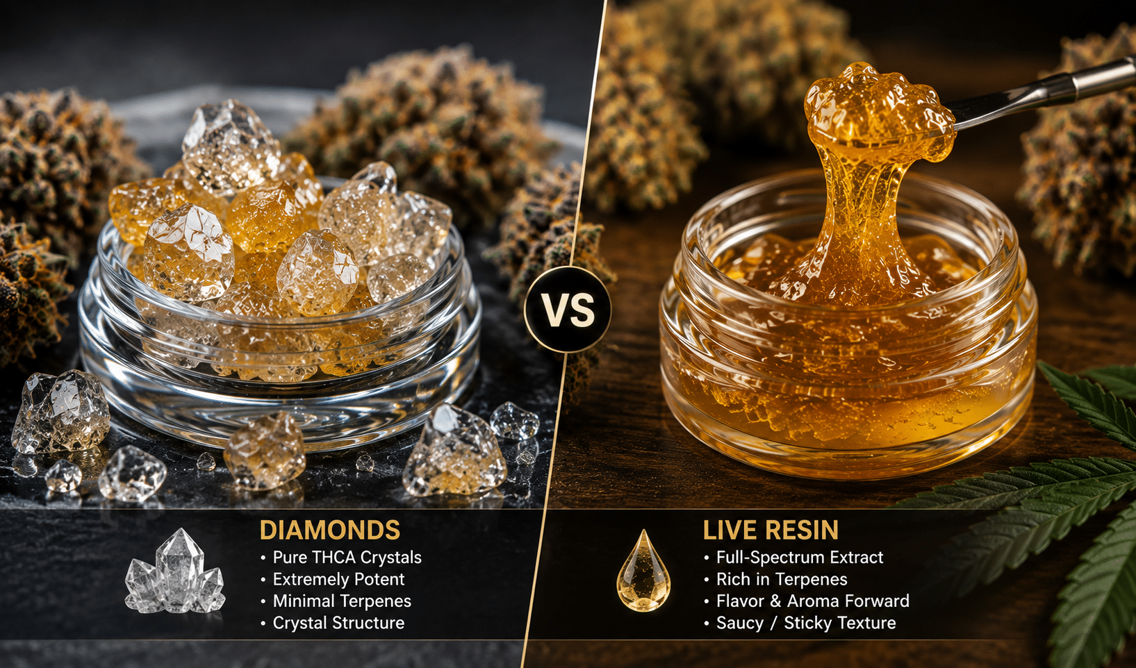 Diamonds vs Live Resin: High Potency or Full-Spectrum Flavor?